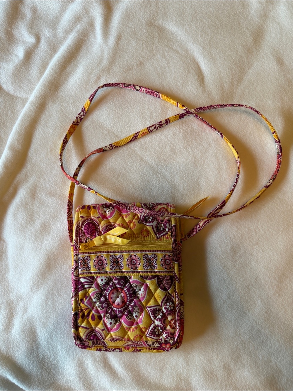 Vera Bradley Yellow and Pink Quilted Floral Crossbody Purse